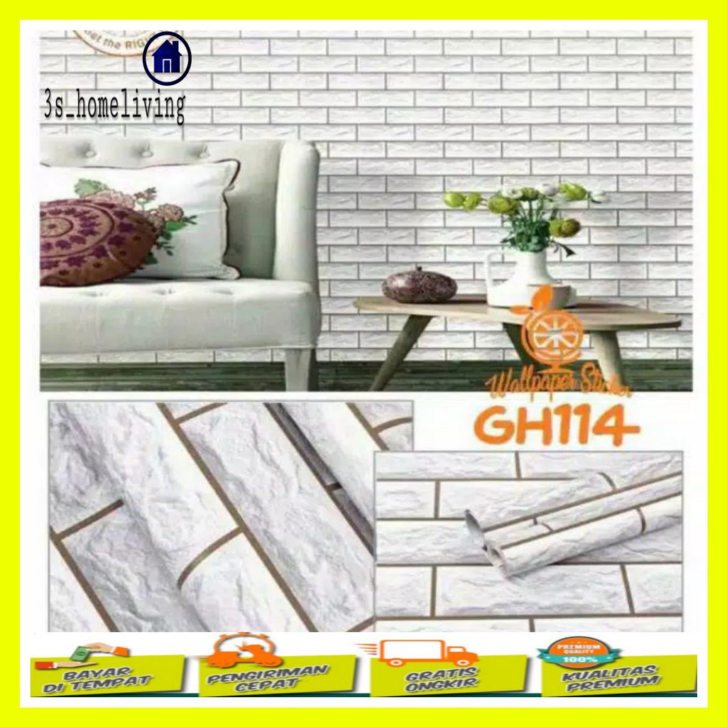 (COD) Wallpaper Dinding Bata Putih 3D / Wallpaper / Wallpaper Bata 3D / Wallpaper Bata 500