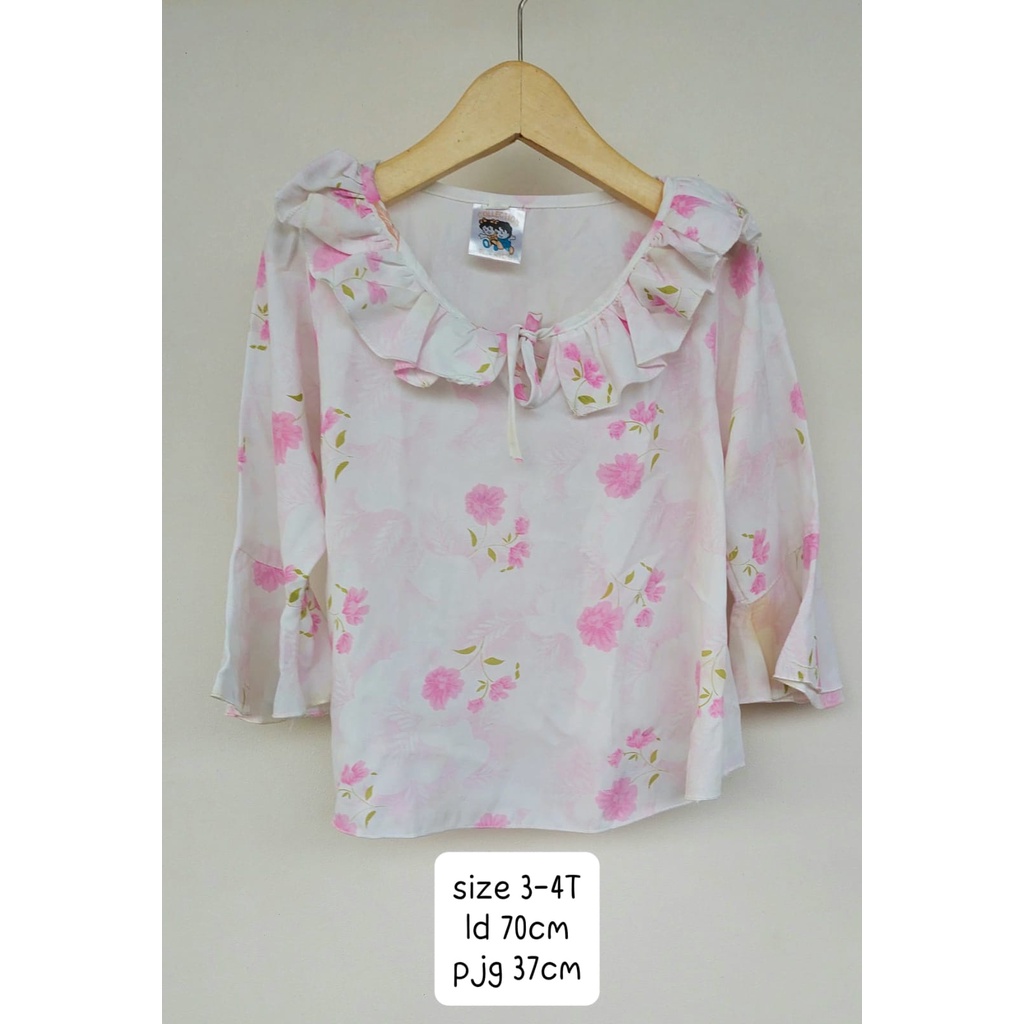 sz3-4T preloved baju atasan blus anak cewek chiffon bunga pink putih murah cantik