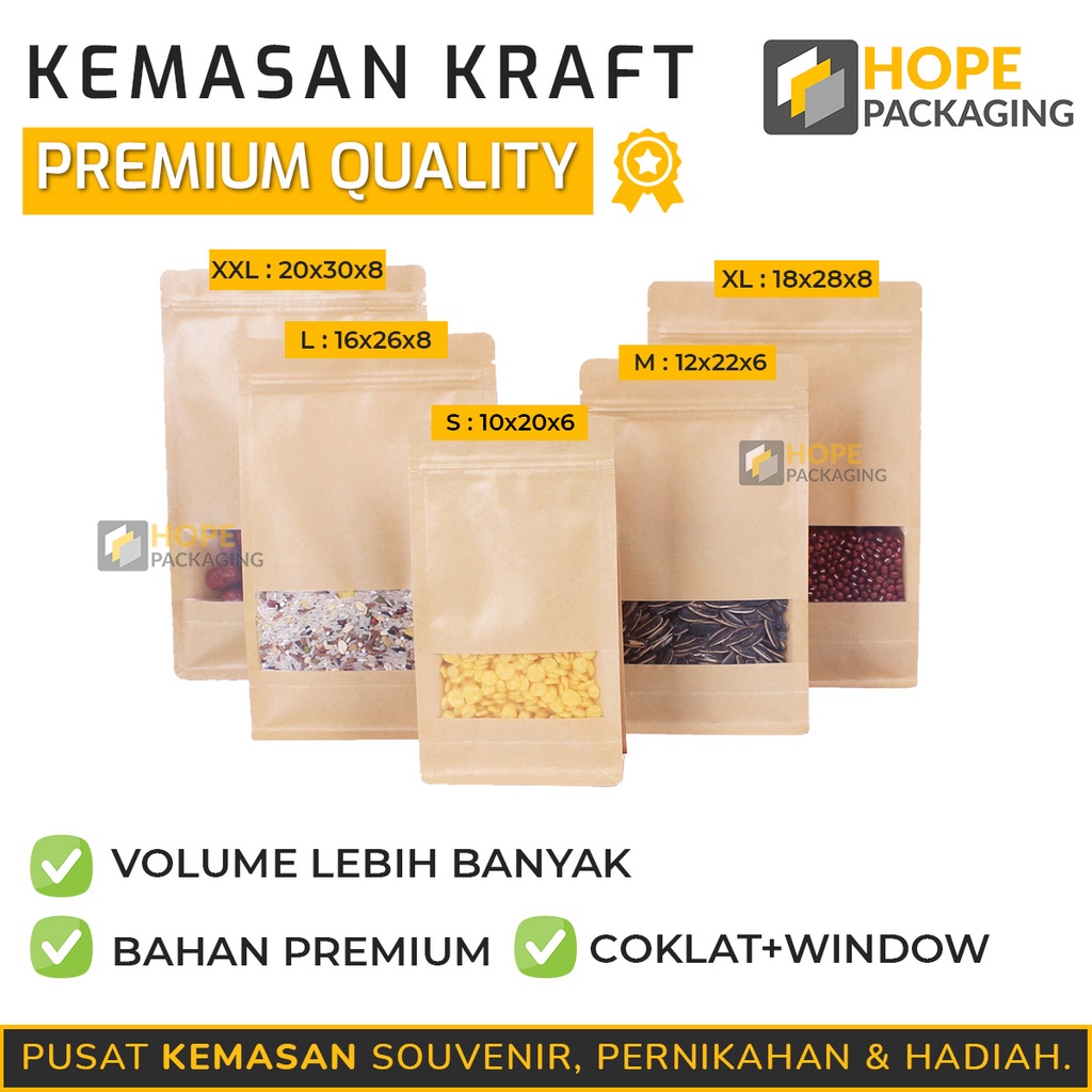 Standing Pouch Kraft Paper Coklat/ Ziplock Delkochoice/ Kemasan Snack Plastik Kopi Per Satuan