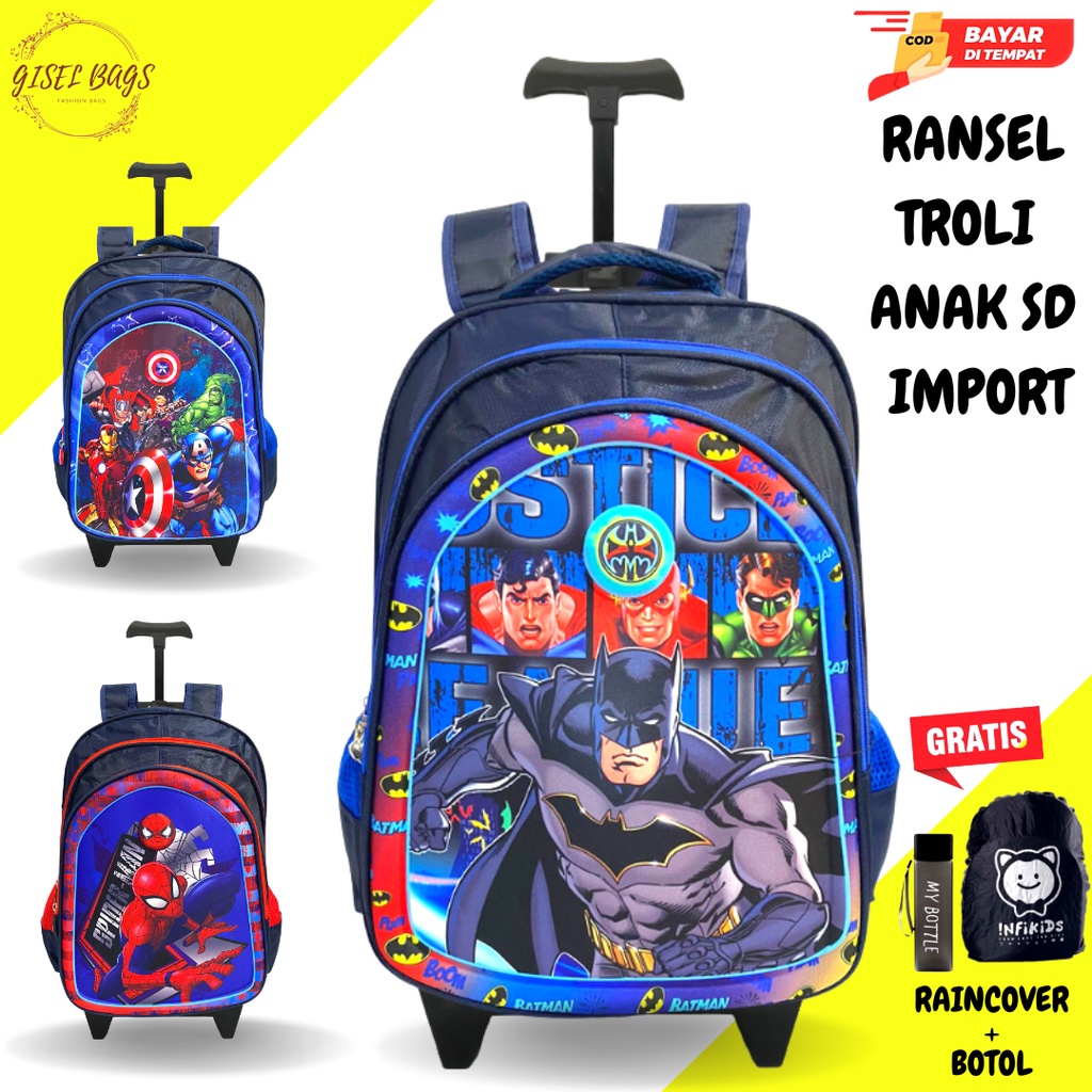 GB Ransel troli anak laki laki sd gambar timbul karakter superhero import