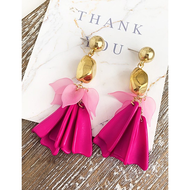 LRC Anting Tusuk Alloy Resin Leaves Tassel Earrings F71464