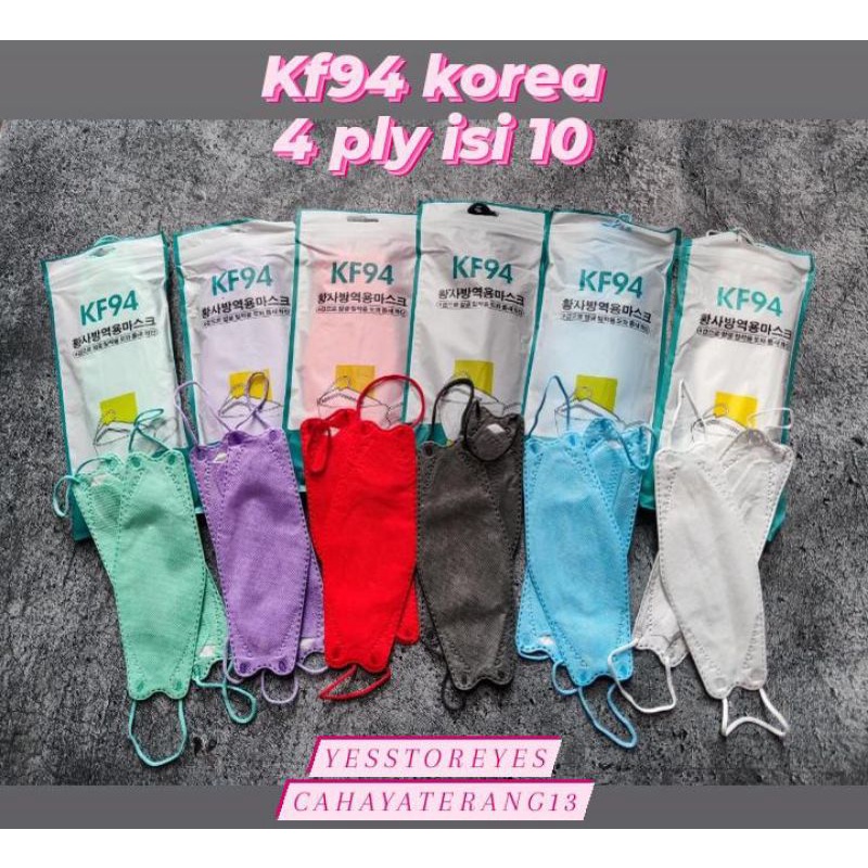 READY STOK KF94 KF KOREA FACE MASK PACK PUTIH KF PUTIH HITAM WARNA WARNI 4 PLY ISI 10 LBR