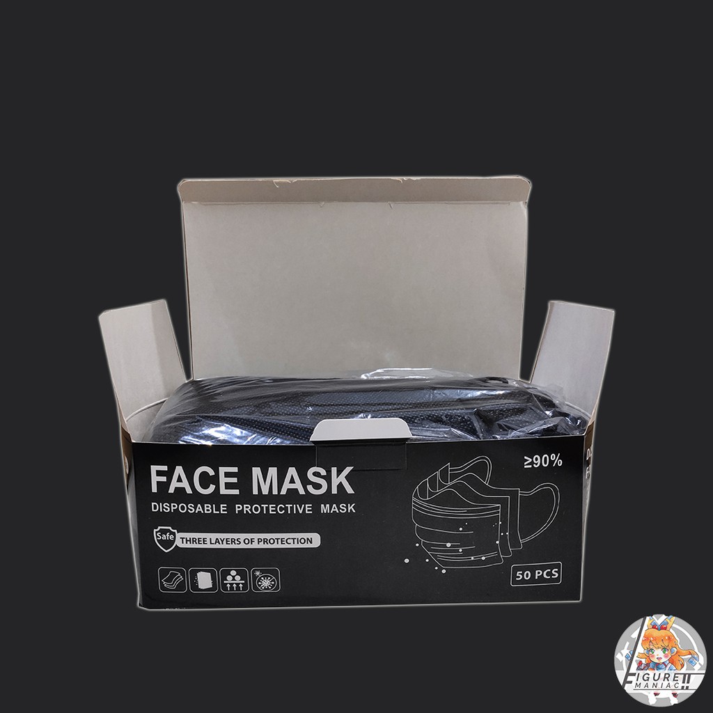 Figure Maniac - Masker Earloop / Medis 3 Ply Premium Biru Black White isi 50 Pcs Box