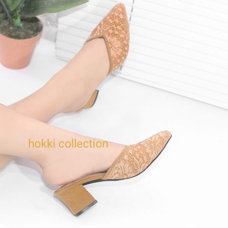 Brokat Heels Wanita Hak Tinggi 5 cm Sepatu Sandal Pesta Premium