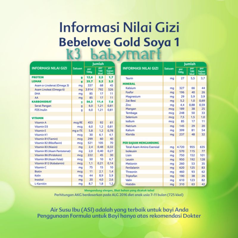 Bebelove Gold Soya 1 170gr susu formula bayi alergi susu sapi hipoalergenik kacang kedelai 0-6bln