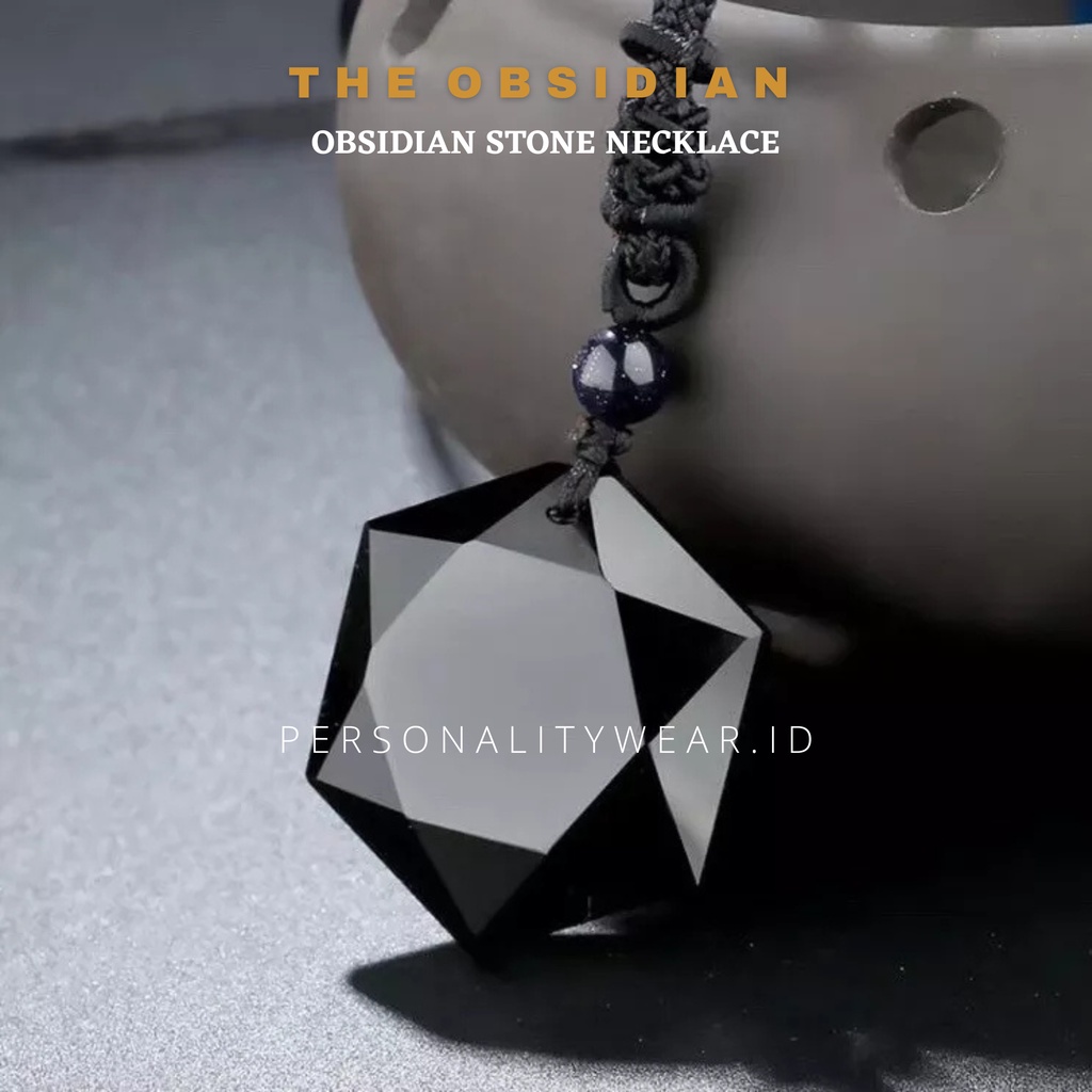 Kalung Tali Hitam Pria Wanita Cowok Cewek Kece Keren Kekinian batu Kristal Obsidian