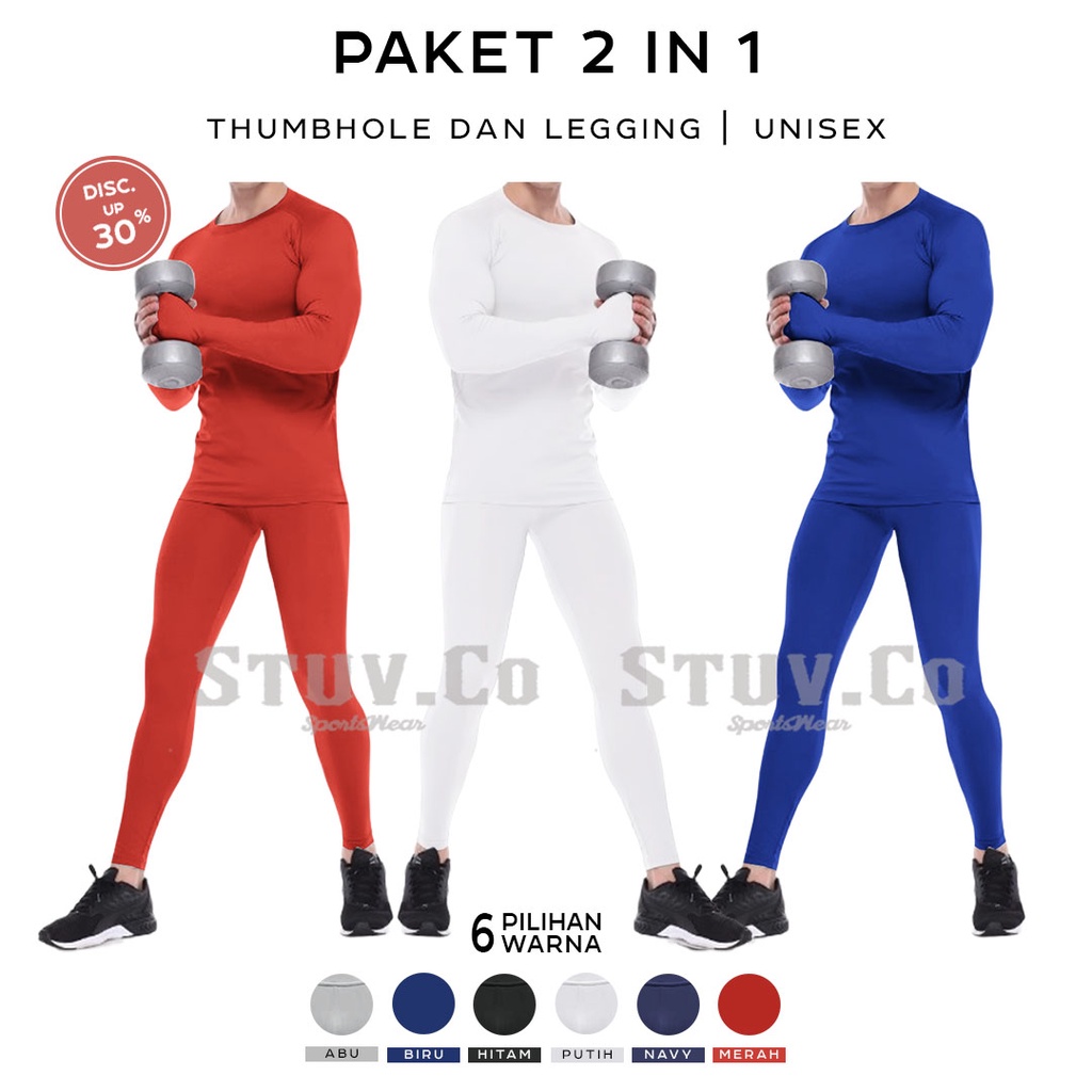 PAKET STELAN 2IN1 OLAHRAGA MANSET THUMBHOLE DAN LEGGING PANJANG UNISEX KEREN