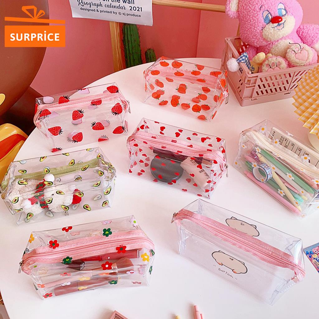 Surprice Beauty Case Oval Kelinci & Bunga / Tas Kosmetik Mika Transparan