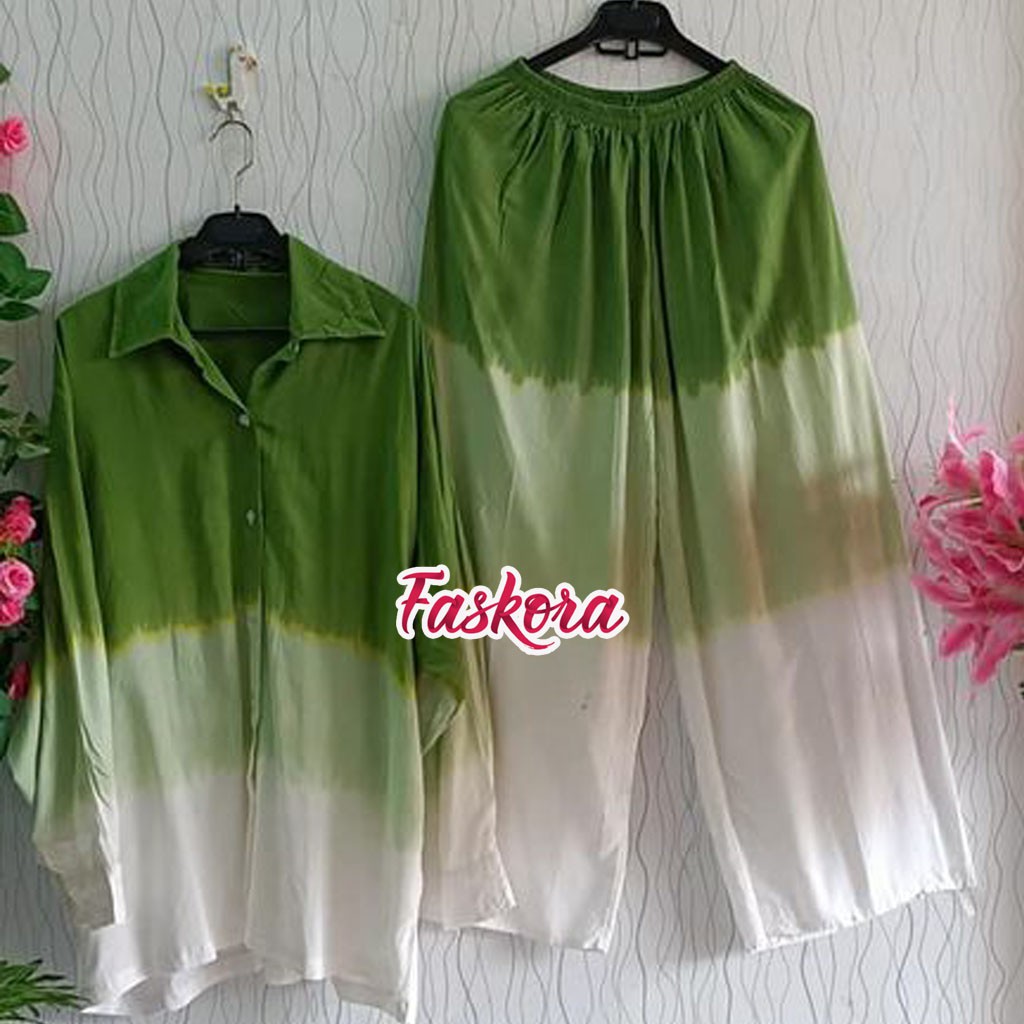 Setelan Tie dye Lengan Panjang Jumbo / Pajamas Katun Rayon Jumbo ld 130 / Setelan Gradasi Bali