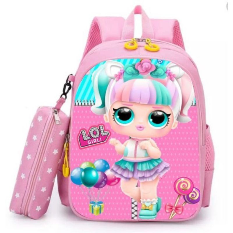 Tas Ransel Anak Cewek Motif LOL - Free Tempat Pensil Tas Ransel Sekolah