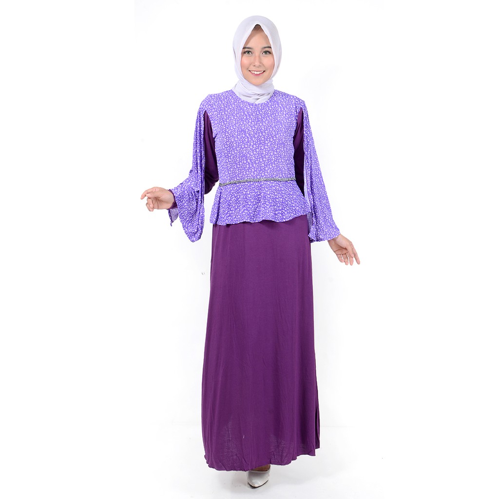 XSHOP Long Dress Gamis Maxi tangan Panjang Kombinasi - Raidah