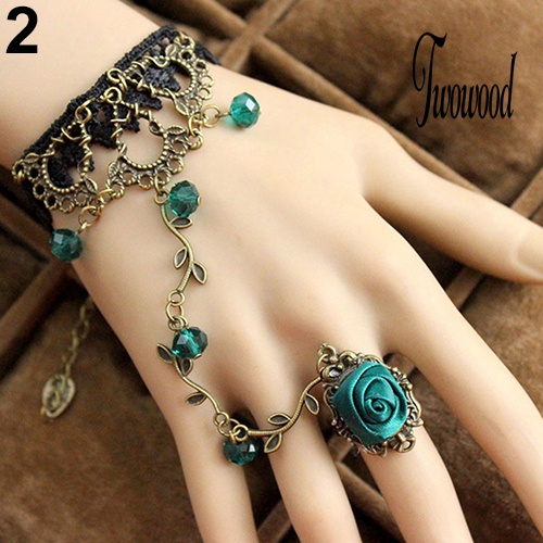 Gelang Cincin Rantai Harness Bahan Lace Motif Bunga Gaya Retro Gothic Untuk Wanita