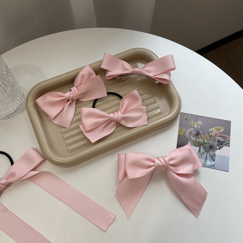 JEPIT RAMBUT PITA PINK MERAH MUDA ELEGAN SATIN SILK KAIN MUTIARA PEARL RIBBON HAIRCLIP BESAR SOFT COLOR WARNA PASTEL HAIR SNAP AKSESORIS ACCESSORIES PIN KOREA PRINCESS STYLE