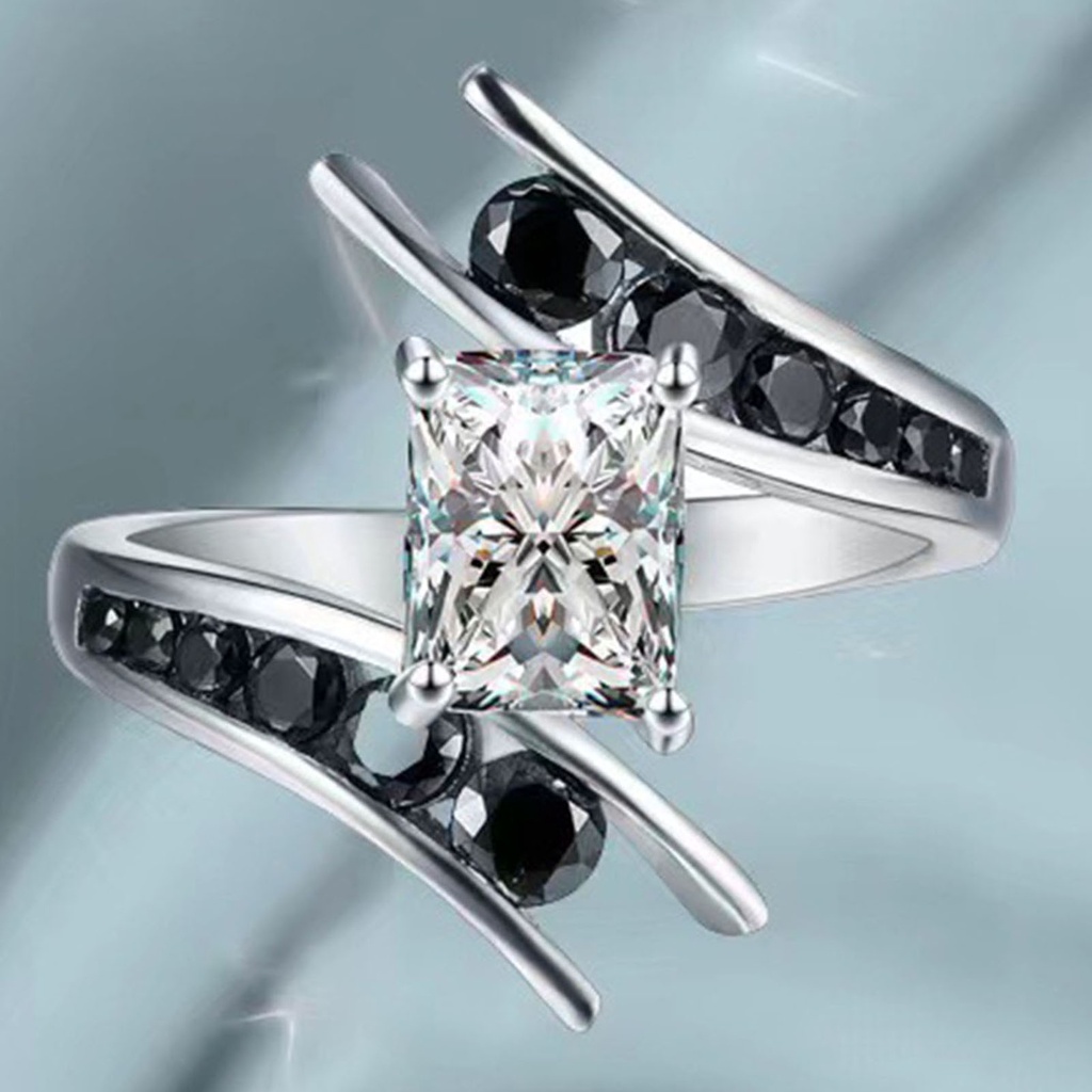 Hu Hu Hu Hu Hu Alat Bantu Pasang Kacamata♡ Cincin Berlian Imitasi Bentuk Persegi Bahan Cubic Zirconia Warna Hitam Untuk Wanita