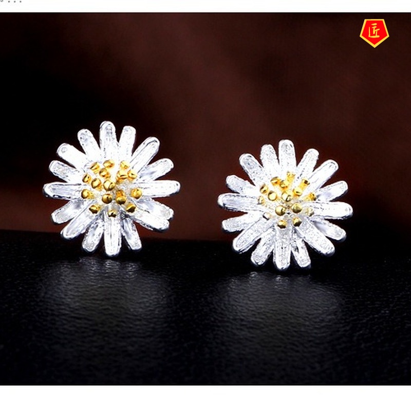 [Ready Stock]Silver Daisy Stud Earrings Simple and Versatile