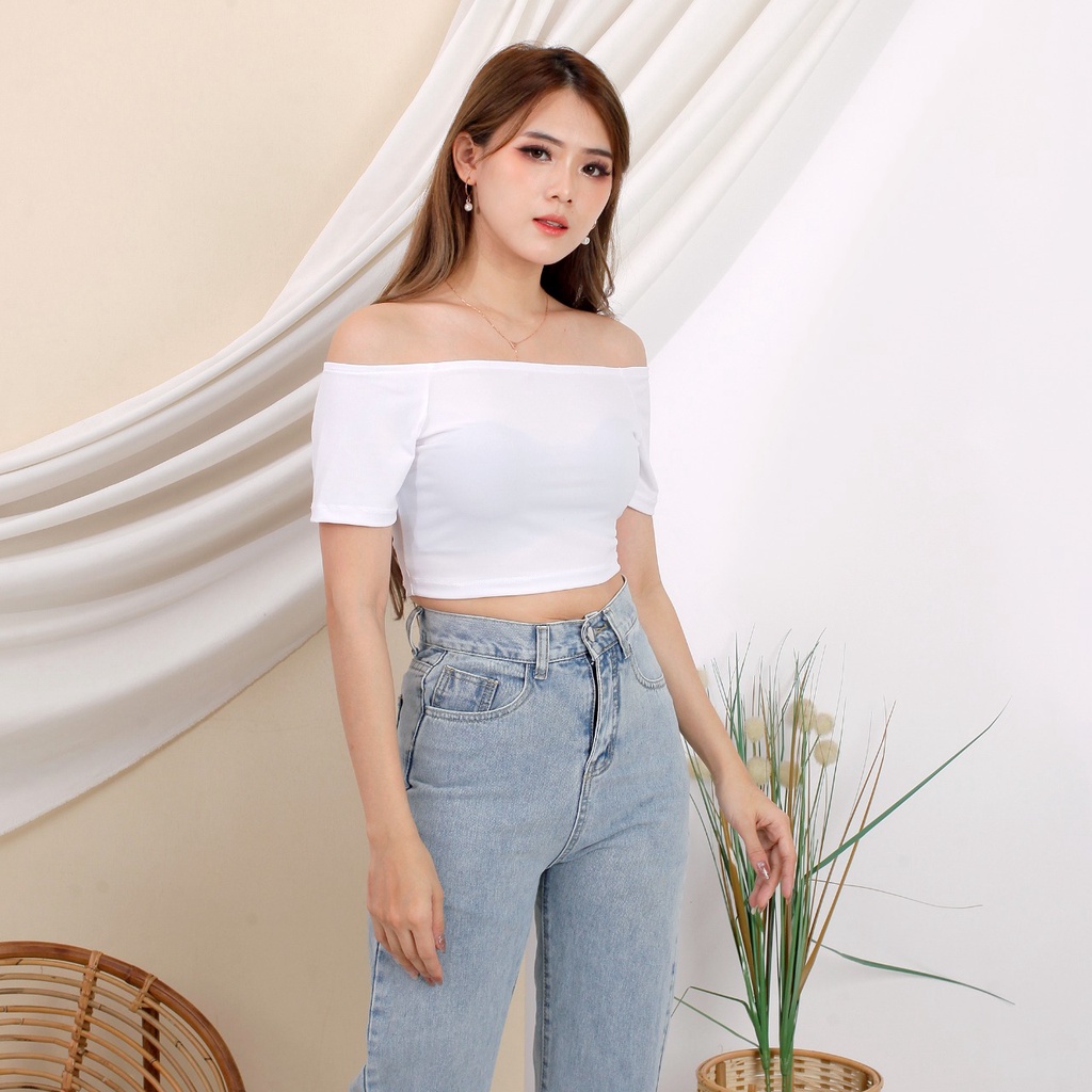 CAVALU Sabrina Crop Top Baju Atasan Wanita Crop Tee Korean Style 071