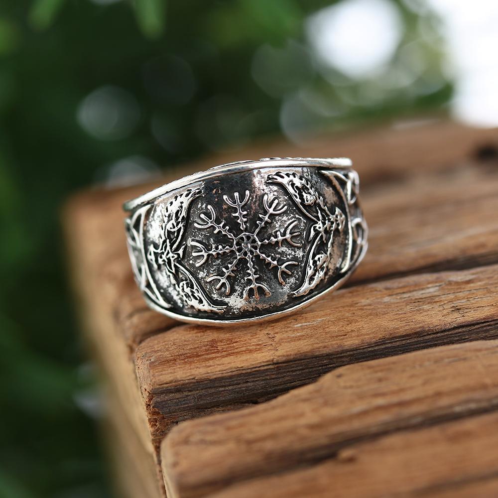 Cincin Desain Elang Kompas Viking Celtic Gaya Vintage Nordic Rock Untuk Pria