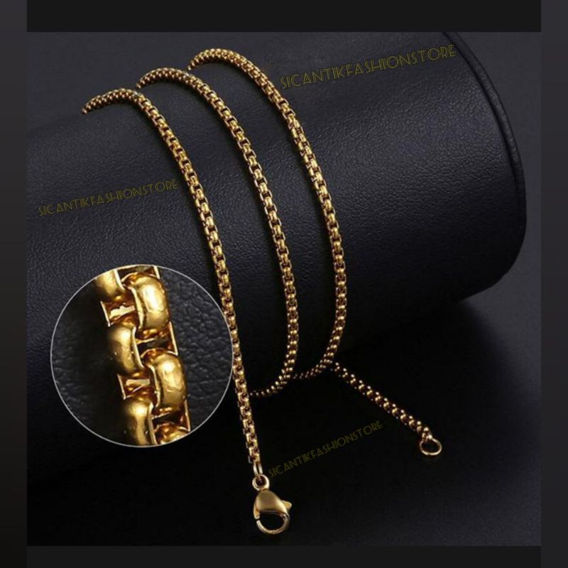 Kalung Titanium Pria/Wanita Rantai Kotak Gold panjang 45CM Terlaris anti karat kalung titanium pria