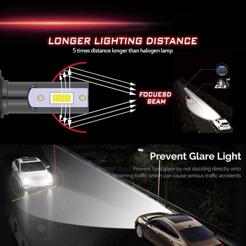 Night knight 1Pasang Lampu Mobil LED 14000LM Lampu LED Otomatis H4 H1 H3 H7 H8 H9 H11 H16 9005 HB3 9006 HB4 3000K 4300K 6000K 8000K