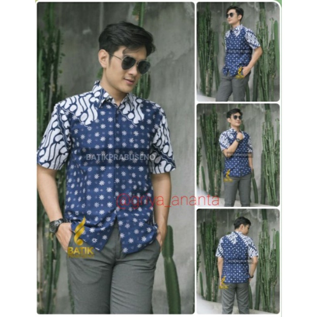ATASAN KEMEJA BATIK PRIA CAP SLIMFIT LENGAN PENDEK ORIGINAL BATIK PRABUSENO HEM KERJA PRIA BATIK PAK