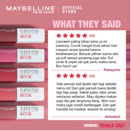 Skinhouseid Maybelline Superstay Lip Cream Matte Ink Pewarna Bibir Transferproof Dan Waterproof Tahan Seharian