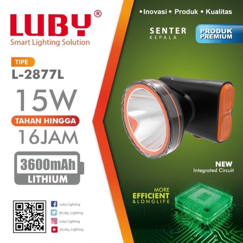 HEADLAMP/SENTER KEPALA ANTI AIR Luby LED L2877 JARAK CAHAYA HINGGA 1000 METER