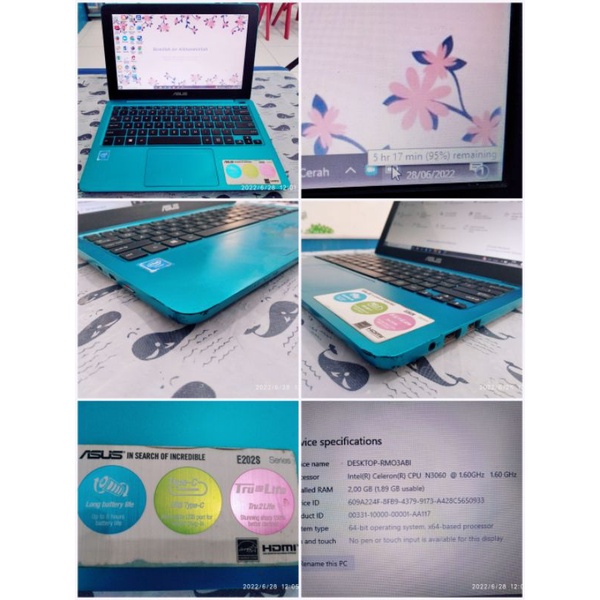 laptop notebook Asus E202S preloved pemakaian pribadi jarang dipakai bekas cewek second