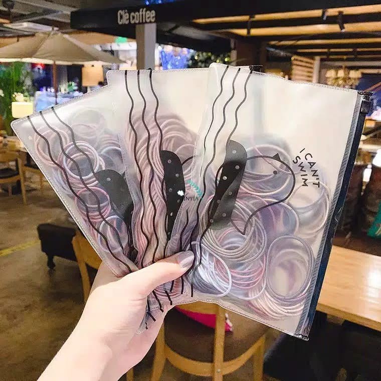 (27AN.ID)COD Ikat Karet Rambut H144 100pcs+pouch Warna Polos Gaya Korea / Ikat Rambut  Elastis-8