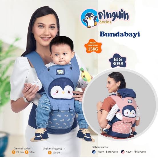 Gendongan Bayi Depan Hipseat Pinguin Series Merk Baby Joy BJG-3038 / Hipseat Pinguin / Gendongan Depan Duduk