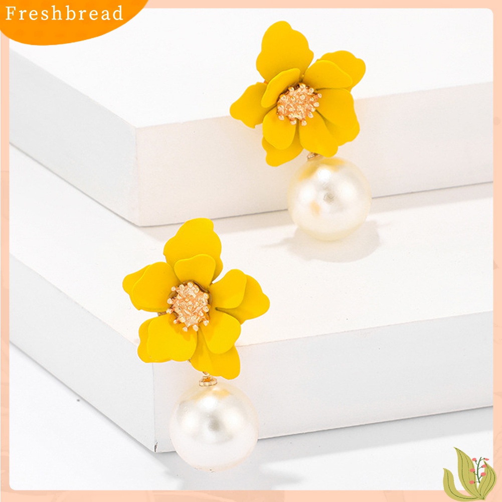 Terlaris Women Fashion Flower Faux Pearl Pendant Ear Studs Party Earrings Jewelry Gift