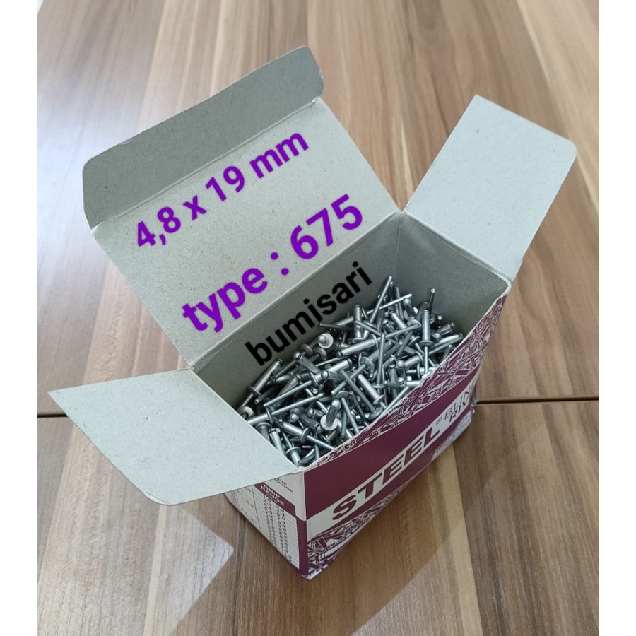 Paku Rivet Alumunium 675 (4,8 x 19 mm) Per pack isi 100