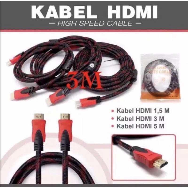 Kabel HDMI to HDMI 3M serat Jaring - Kabel HDMI 3m