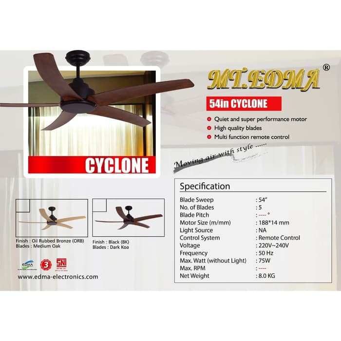 MT EDMA - EDMA Kipas Angin Lampu Baling2 Decorative 54IN Cyclone