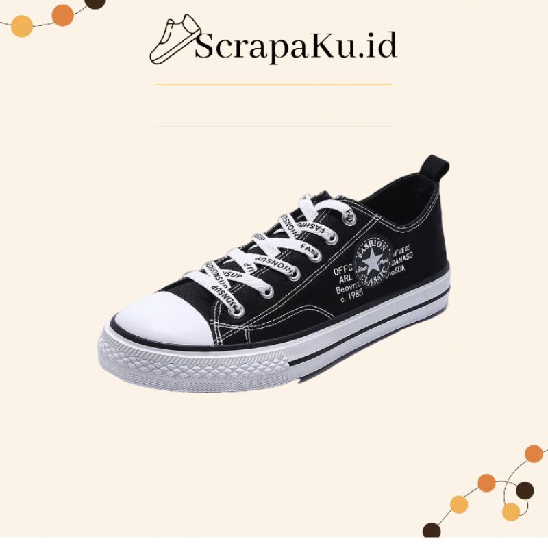 Sepatu Wanita Sneakers Import Korea Model Flat Bahan Kanvas Warna Hitam tali Putih