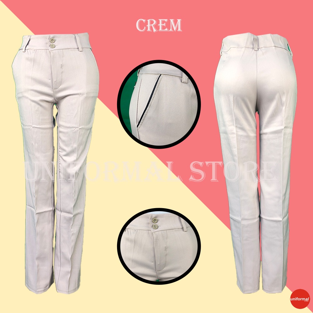 Celana Bahan Wanita Kerja List Saku Ukuran S - 5L Bahan Gabardine Premium Hitam Cream Abu Mocca / Dasar / Formal / Kantor / Kantoran / Lurus / Celana Bahan Termurah / Terlaris Murah