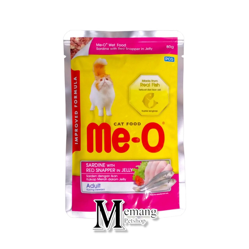 Me-O Sardine Snapper 80gram Adult Makanan Kucing Meo Basah Sachet Pouch