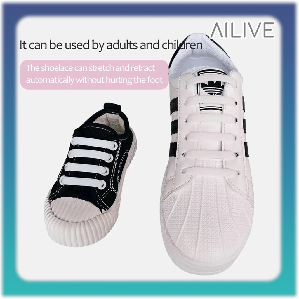 AILIVE Tali Sepatu Silikon Premium Elastis Free Size Dewasa Anak-anak Isi 16pcs Sepasang Tali Sepatu Sekolah Kerja