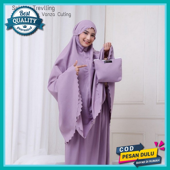 Mukena Dewasa Telekung Traveling Kartun Rukuh Motif Import L8P6 Fashion Muslim Lasercut Kerut Kening