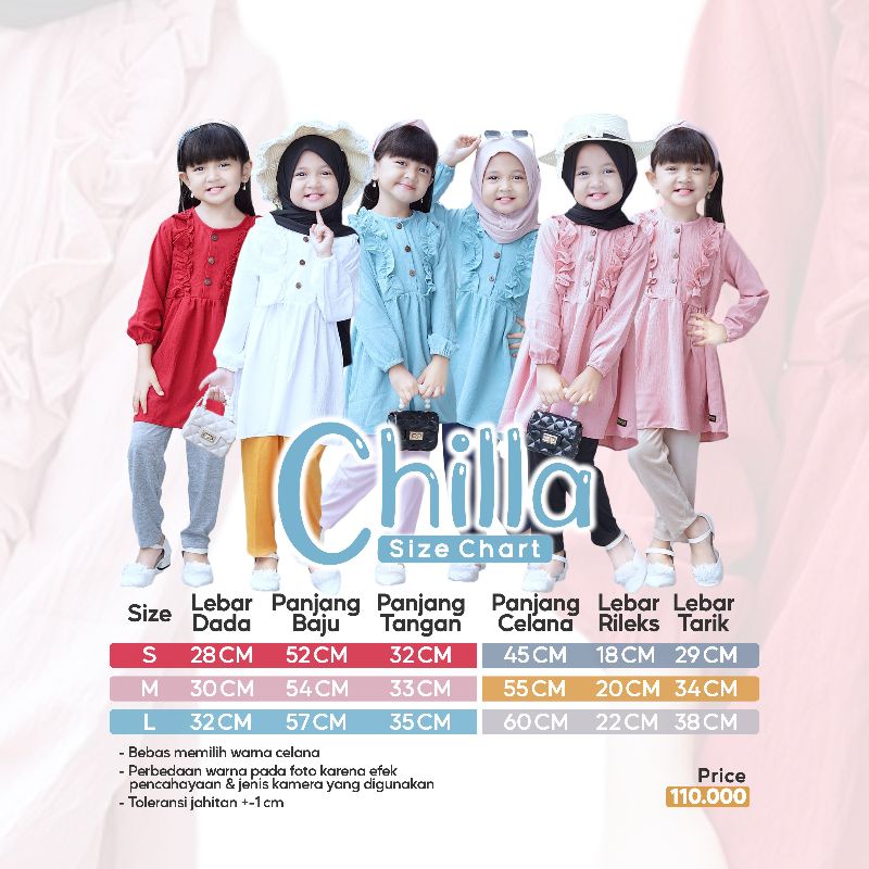 Nauree - Chilla Dress Anak Perempuan Bahan Rayon Crinckle Ukuran S M L Tidak Menerawang Tekstur Licin Halus Lembut Untuk Umur 1 2 3 4 5 6 Tahun Lengan Panjang Soft Premium Lembut Adem Dingin Nyaman