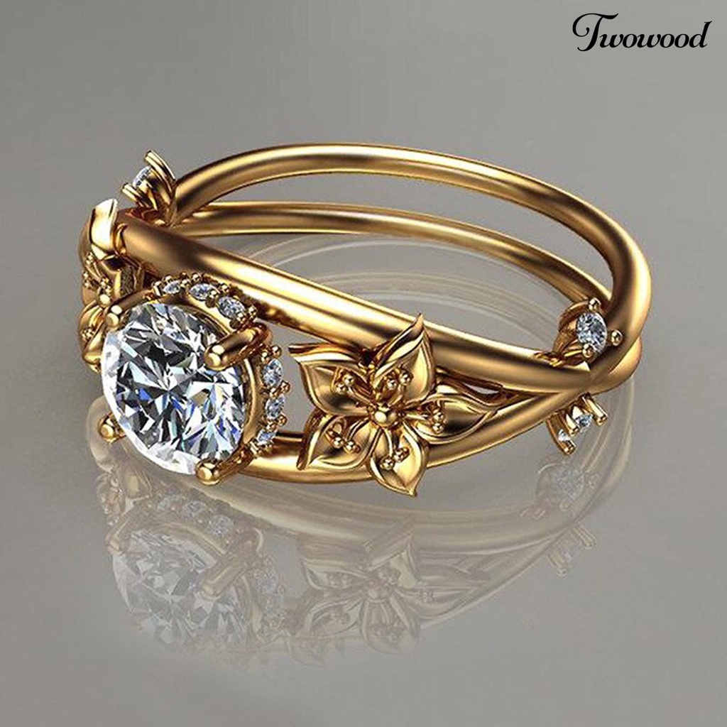 Twowood Women Ring Floral Double Layer Jewelry Sparkling Fashion Appearance Finger Ring for Wedding