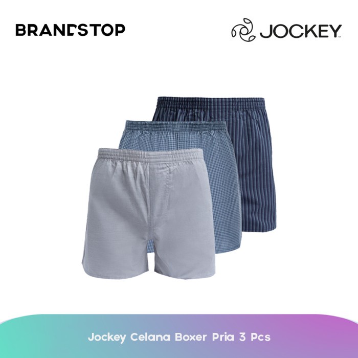 Jockey Celana Dalam Boxer Pria Katun 3 Warna Pcs  Pack - Blue S