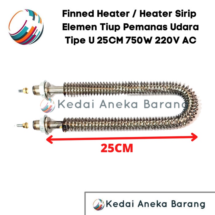 Finned Fin Heater Sirip U Shape 25CM 750W 220V AC Hot Air Tube Tubular Heating Element Elemen Pemana