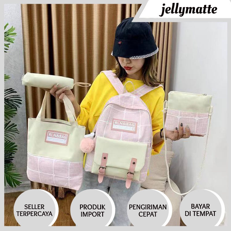 TAS RANSEL IMPORT 4IN1 BACKPACK KANVAS OS190722 MURAH FASHION SEKOLAH KULIAH KERJA JAKARTA