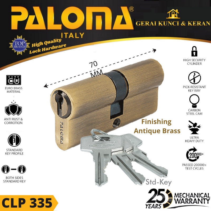 Double Cylinder PALOMA CLP 335 DELUXE DC-SK 70MM - Standard Key AB