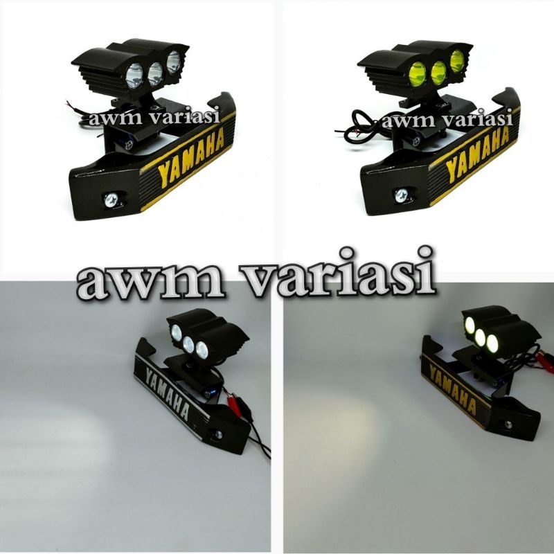 Paket lampu OWL 3 mata RX KING LED + dudukan plat nomor breket besi set kumisan rx king gold