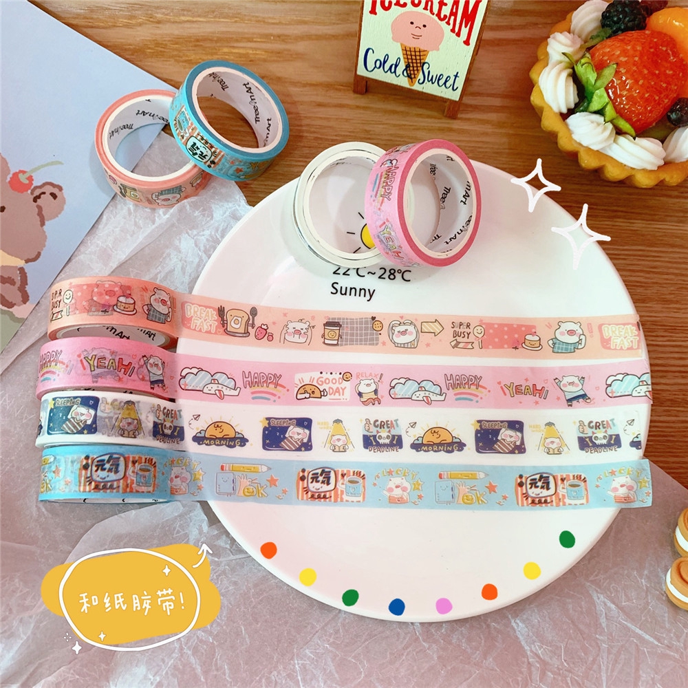 Tape Selotip Washi Gambar Kartun Babi Lucu Untuk Dekorasi Scrapbook Pelajar