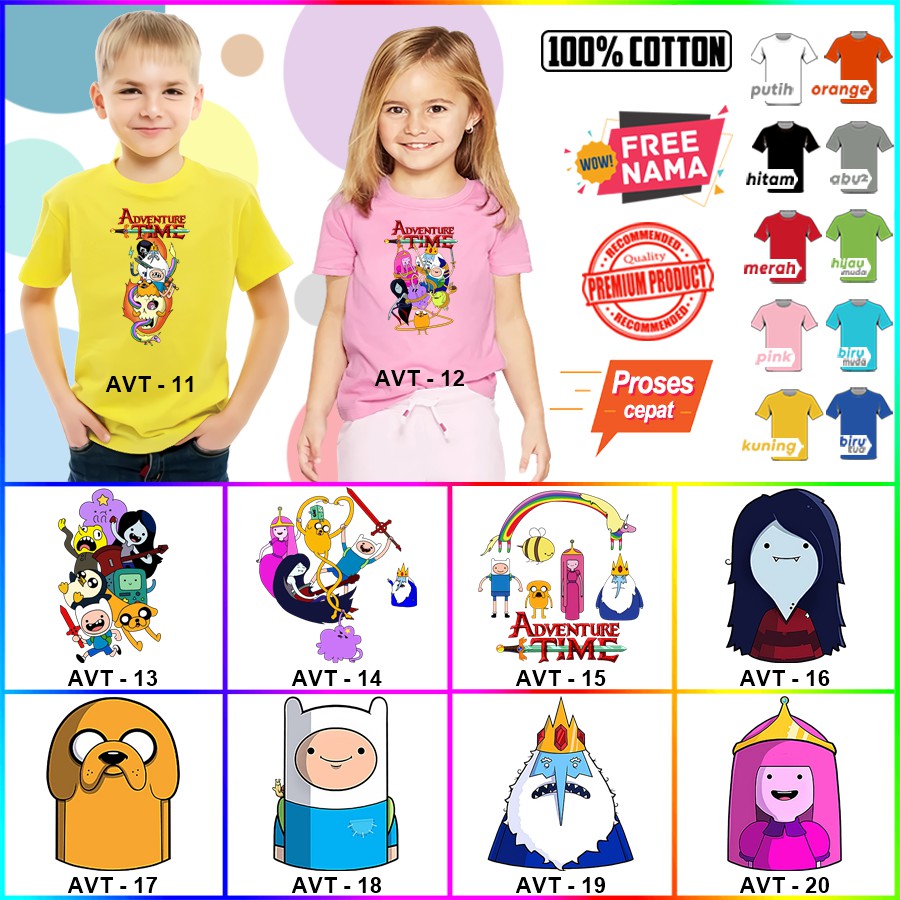 Baju Kaos ANAK DAN DEWASA ADVENTURE TIME COUPLE (FREE NAMA)