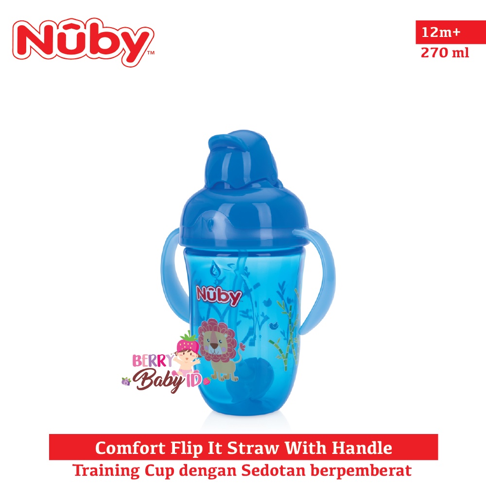 Nuby PP Comfort Flip It Straw With Handle Botol Minum Bayi Anak Botol Sedotan BPA Free 12m+ Berry Mart