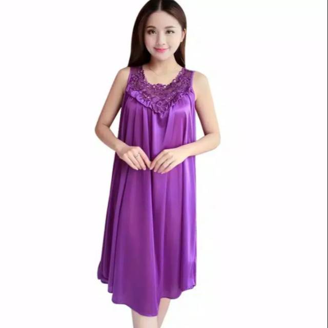 BAJU TIDUR DRESS HAPPY SATIN IMPORT