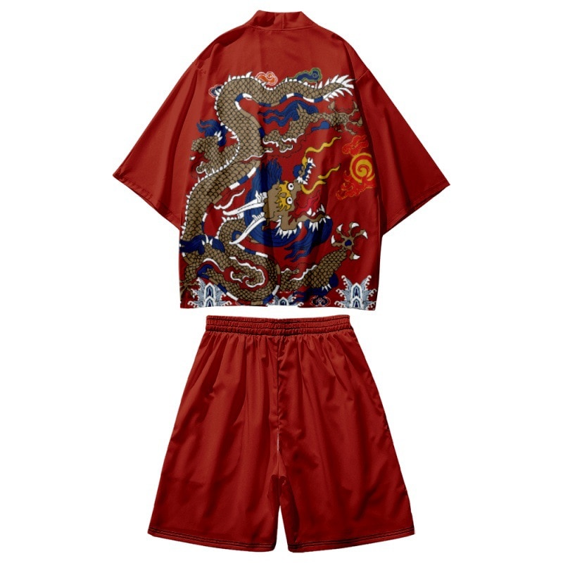 kimono Couple Asian Clothes Harajuku Cartoon Chinese Dragon Printed Kimono Japanese Casual Loose Car
